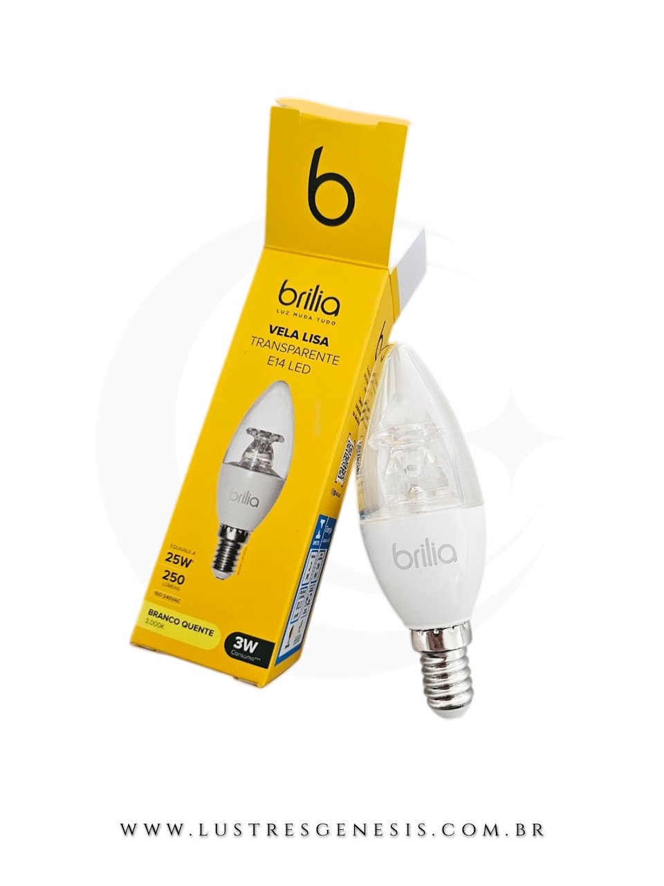 Luminaria LED Vela Lisa E14 Transparente 3W Branco Quente 3000K Ideal Para Lustre Pendente Sala Quarto Cabeceira Corredor Lavabo